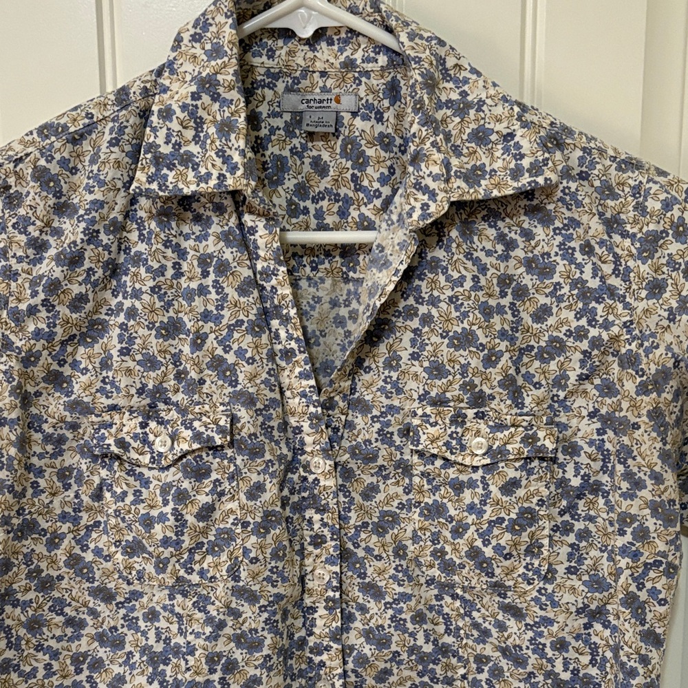 Carhartt Short-Sleeve Floral Button-Up Shirt - Blue/Cream - Picture 2 of 9